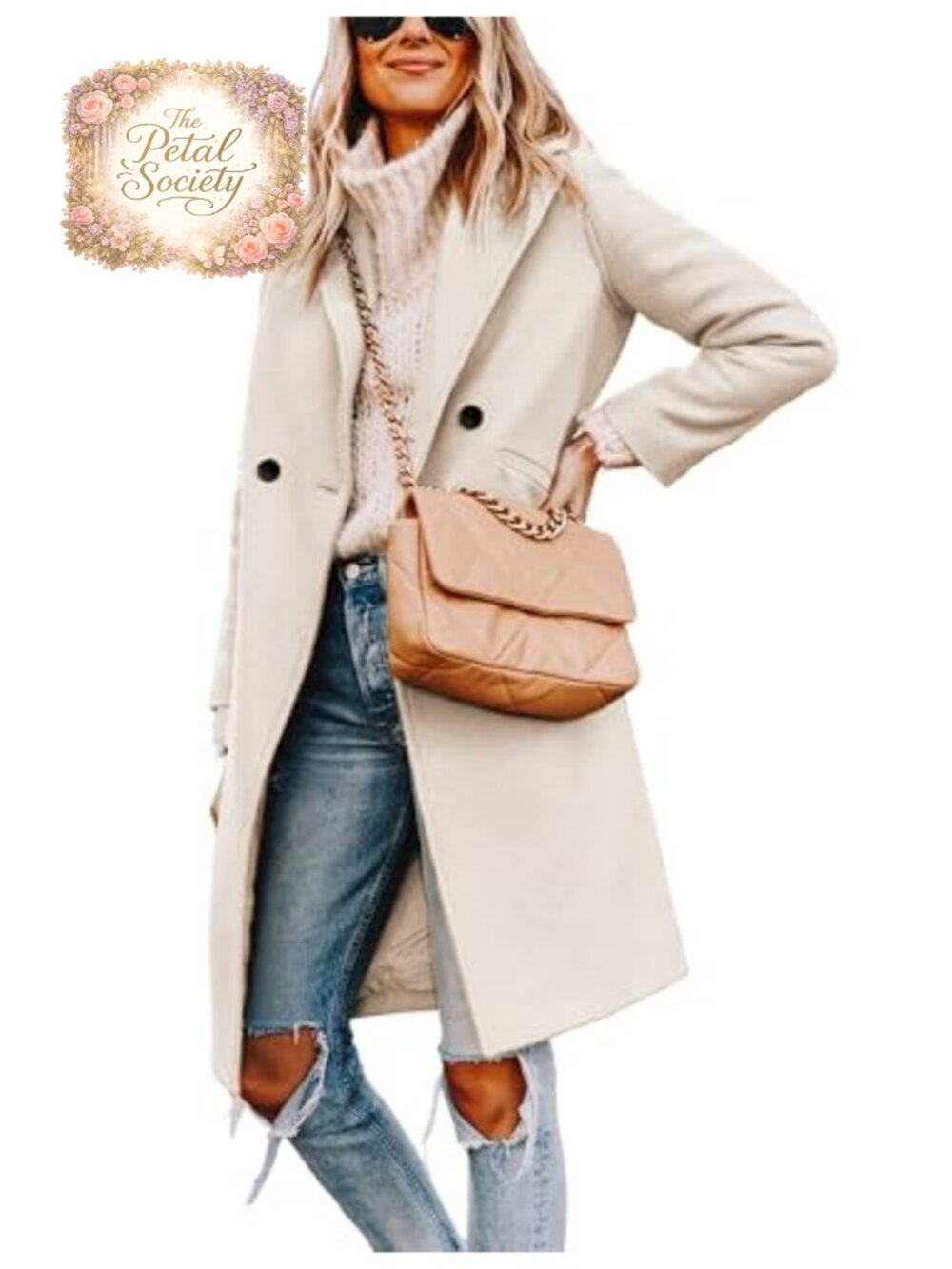 Wool Blend Peacoat Notch Lapel Double-Breasted Knee Length